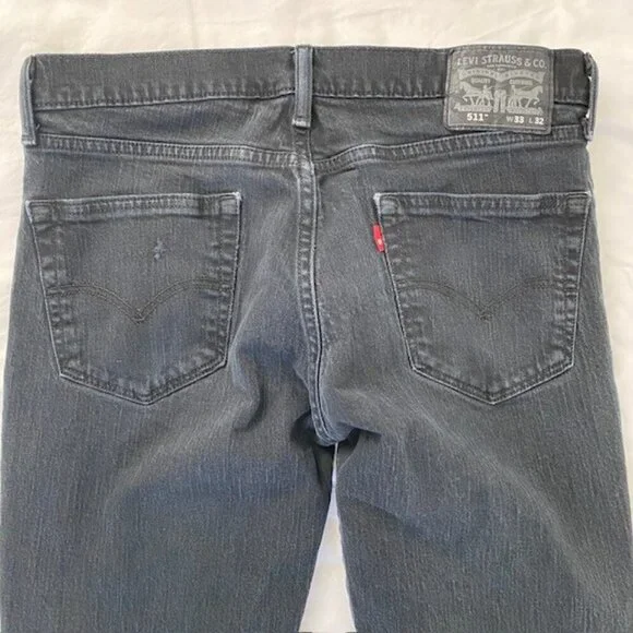 LEVI STRAUSS 511 Straight Leg Faded Black Denim Jeans 33 x 32 - Picture 10 of 14